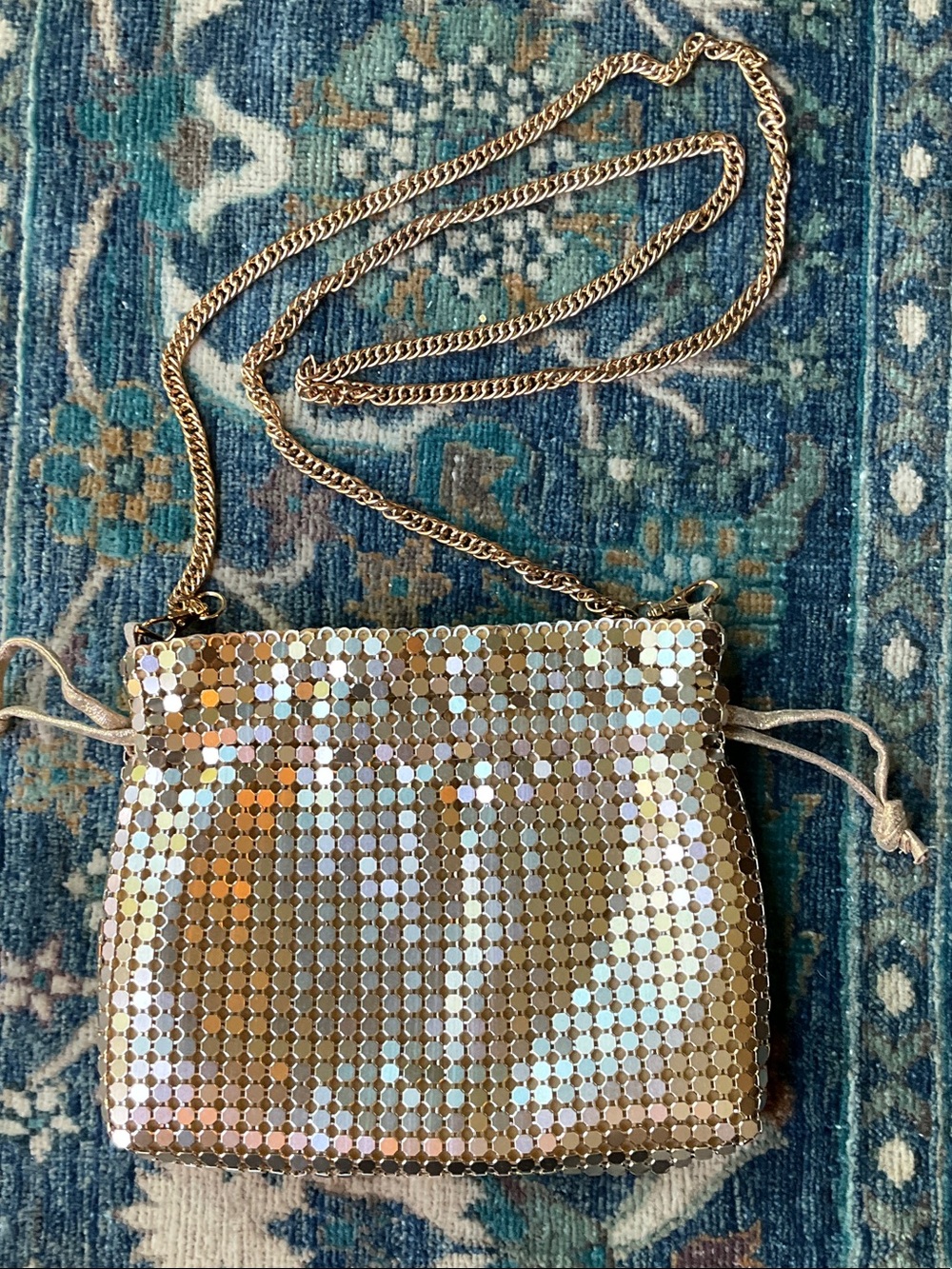 Aqua Gold Sequin Chain Crossbody Bag